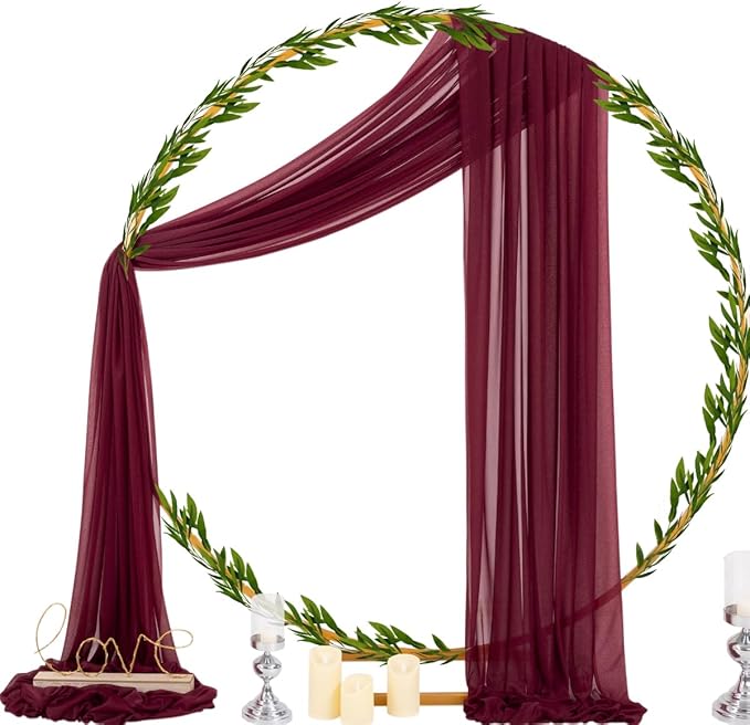 Socomi Wedding Arch Draping Fabric 29" x 20Ft 2 Panels Burgundy Sheer Outdoor - Image 3