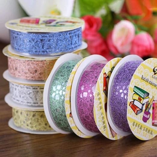 SallyFashion Washi Tape for Scrapbooking, 6 Roll Lace Pattern Glitter Tape in 6 - Image 6