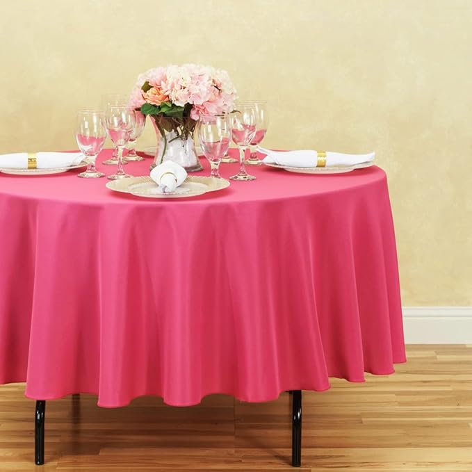 LinenTablecloth 90-Inch Round Polyester Tablecloth Fuchsia - Image 3