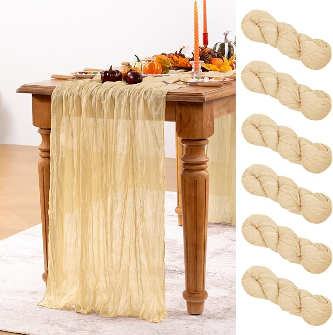 Champagne Gold Cheesecloth Table Runner 6 Pack Fall Table Runners Boho Gauze by DeZerlor