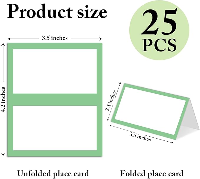 25 Pack Green Border Place Cards, Editable Name Cards - Image 2