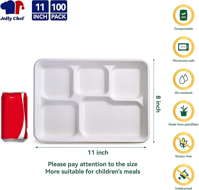 JOLLY CHEF Compostable  Compartment Paper Plates  *   Heavy - Image 2