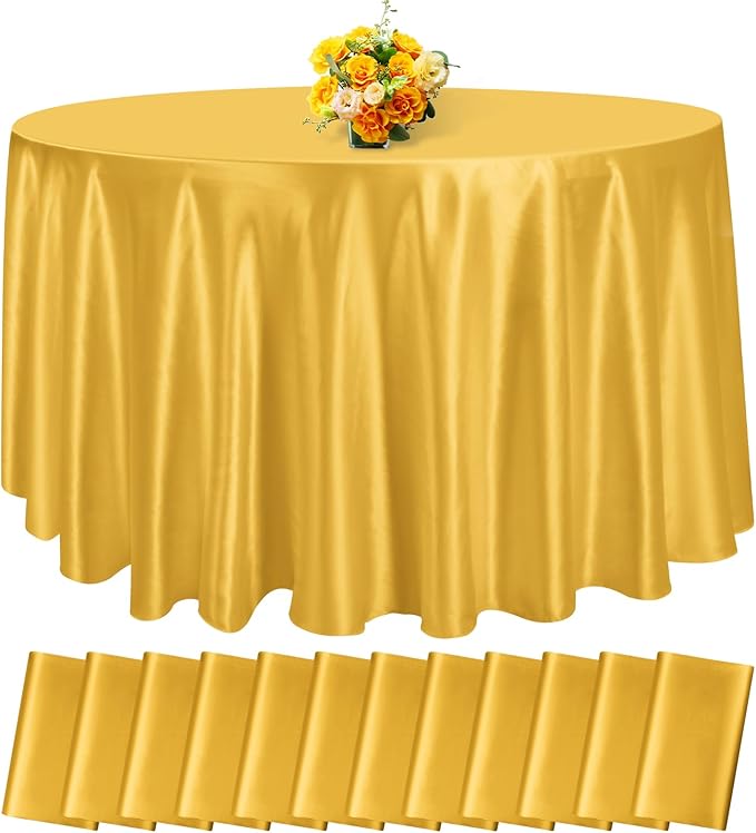 12 Pack 120 Inch Gold Satin Tablecloth by fani