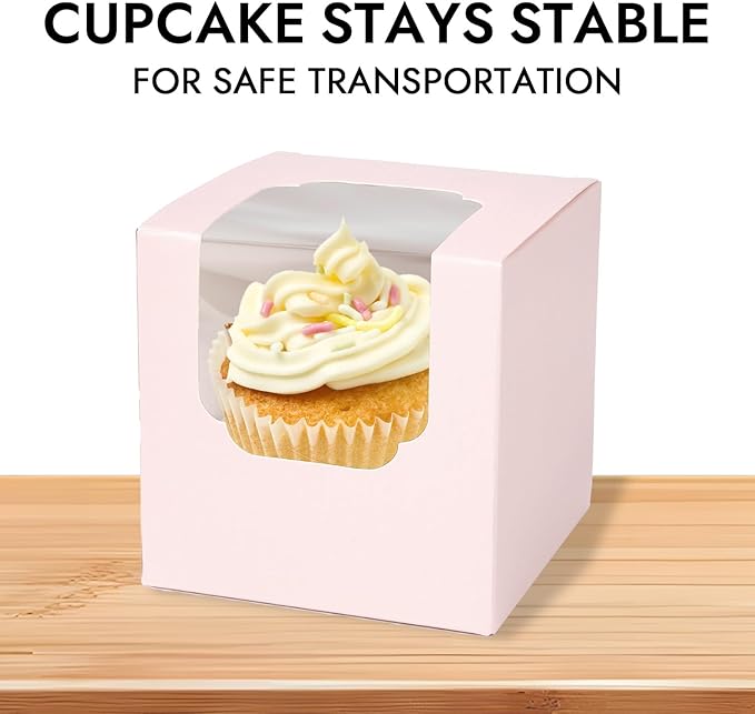 JCD 70 packs Pink Cupcake Boxes Individual Cupcake Container 3.5" x 3.5" x 3.5" - Image 2