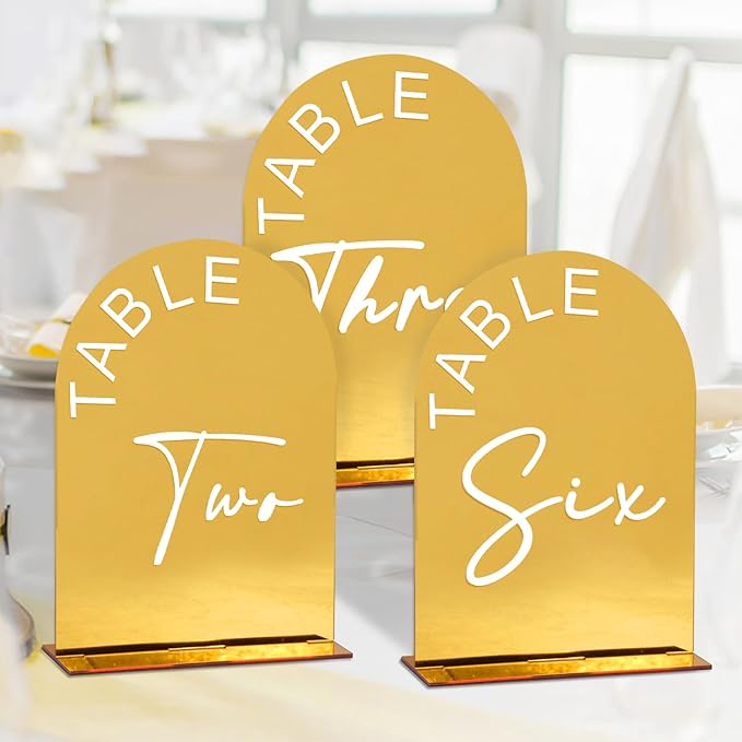 Gold Mirror Arch Wedding Table Numbers 1-25 by KOUDGY