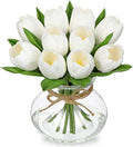 DILATATA Tulips Artificial Flowers in Vase White Fake Flowers Centerpiece by DILATATA