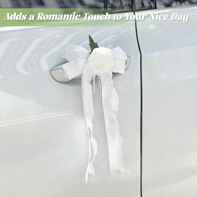 6PCS Wedding Car Door Handle Flowers, Just Married Automotive Decoration - Image 2