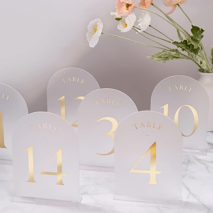 UNIQOOO Frosted Arch Wedding Table Numbers 1-15 w/Stands, Decoration, by UNIQOOO