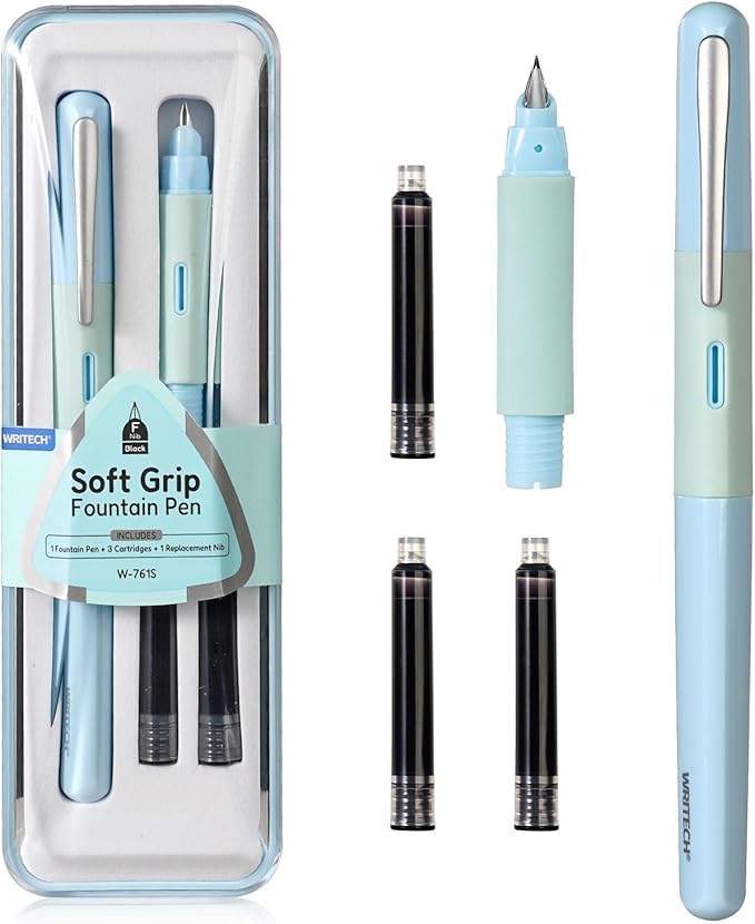 WRITECH Soft Grip Fountain Pen: Black Ink Fine Nib Pen by WRITECH