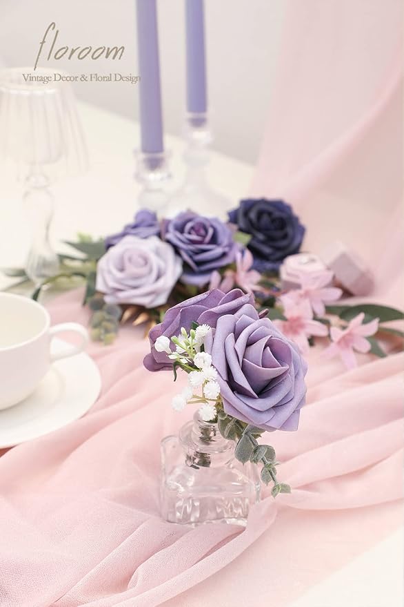 Floroom Artificial Flowers 25pcs Real Looking Lavender Purple Ombre Colors Foam - Image 4