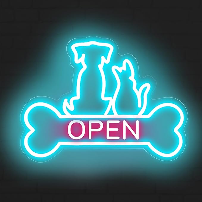 Pet Shop Open Neon Sign LED Dog And Cat Open Sign Bright Pet Grooming Salon by DMDMBSR