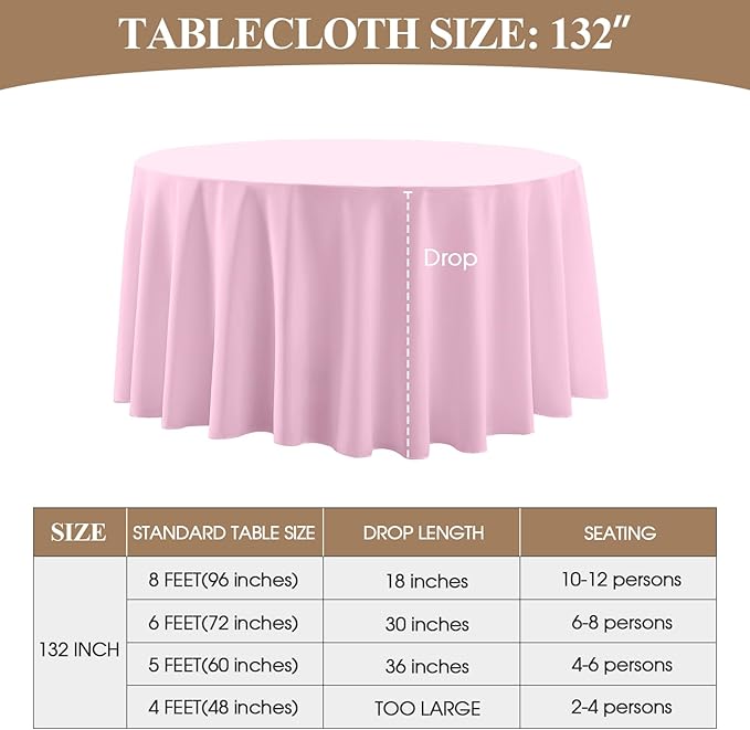 Round Tablecloth 132 Inch 2 Pack Pink Tablecloths Washable Decorative Linen - Image 6