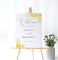 Welcome Wedding Sign Personalized, Watercolor Yellow Wedding Sign Decorations by CENOVACY