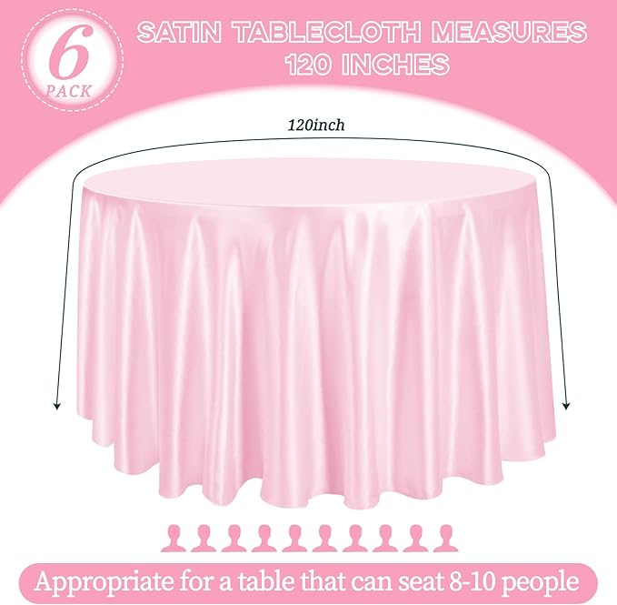 fani 6 Pack 120 Inch Light Pink Satin Tablecloth - Image 2