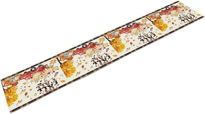 Fall Pumpkin Table Runner, Rustic Maple Yellow Leaf Trees Truncks Brown Plaid - Image 7