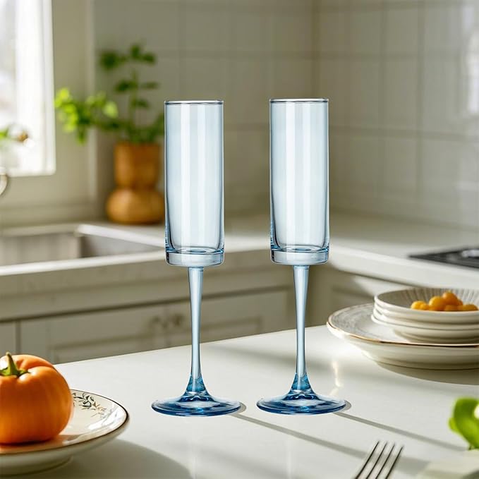 6 Pieces Blue Champagne Flutes 6 OZ Straight Sided Wine Glasses Champagne Long - Image 5