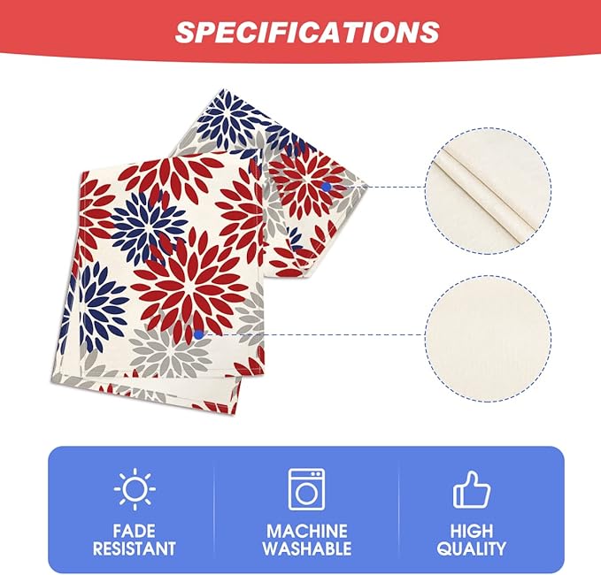Artoid Mode Red Dahlia Floral Pinnata Memorial Day Table Runner, 4th of July - Image 5