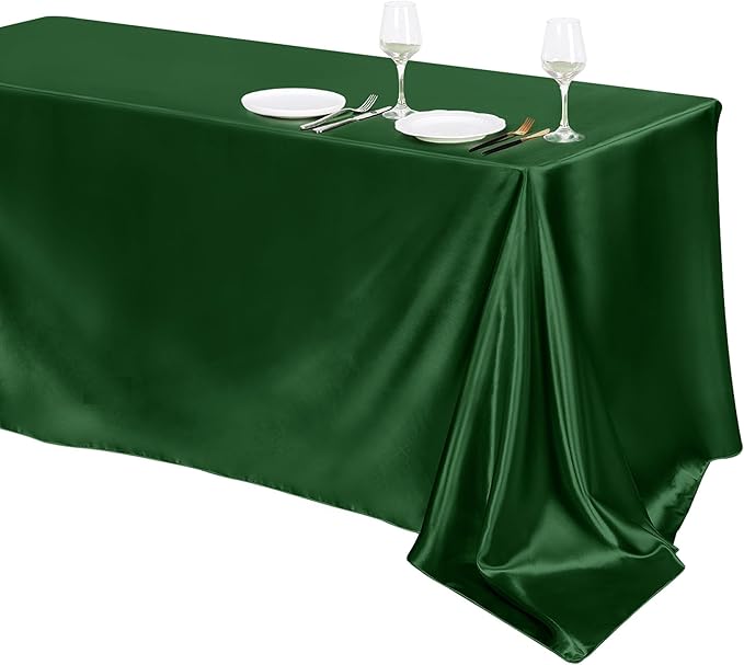 TURSTIN 1 Packs Dark Green Satin Tablecloth 102 x 58 Inch Overlay Satin Table by TURSTIN