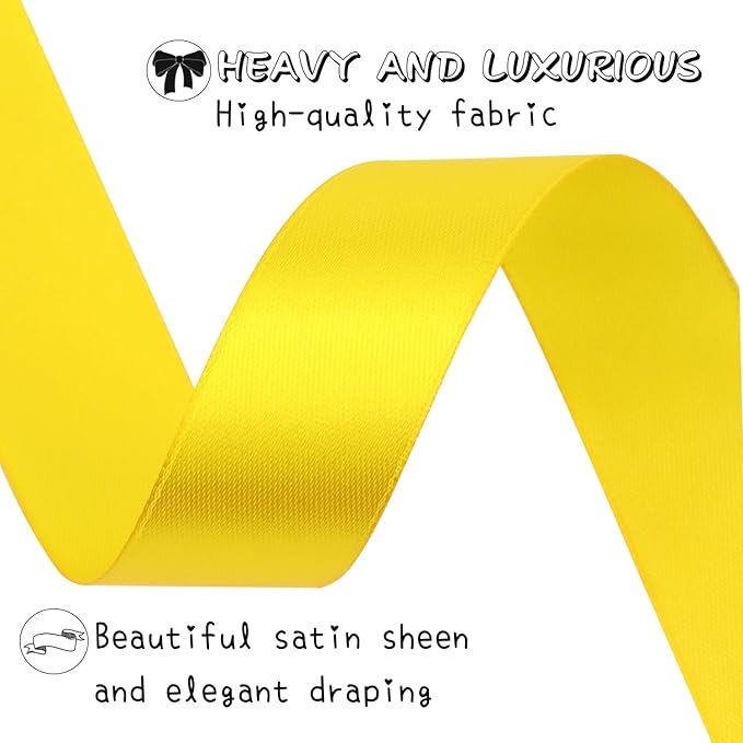 Yellow Solid Satin Ribbon 1 Inch 50 Yards Solid Polyester Fabric Ribbon - Image 3