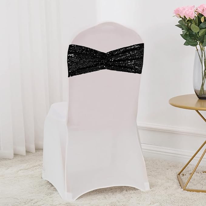 SquarePie Pack of 100 Chair Sashes Sparkly Black Sequin Bands - Image 8
