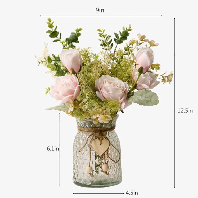 YJ Fake Flowers with Vase, Artificial Flowers Silk Roses Flower Bouquet in Vase - Image 3