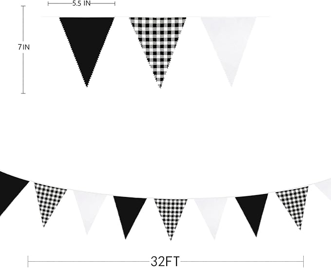 32Ft Black Party Decorations Black Buffalo Plaid Checkered White Triangle Flag - Image 3