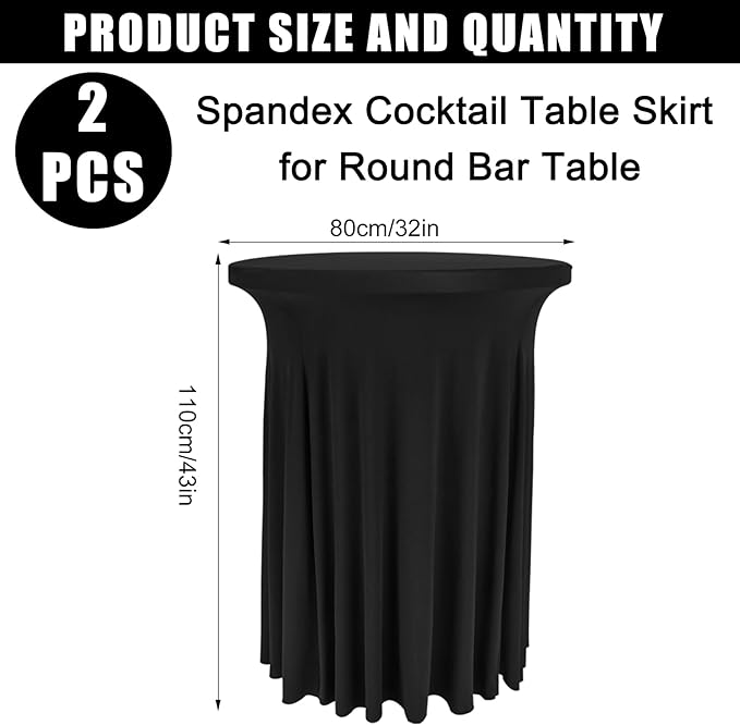 Fivenl 2 Pack Spandex Cocktail Table Skirt 32"x 43" Black Stretch Cocktail - Image 3