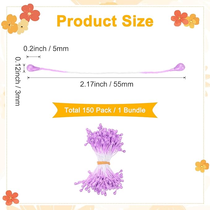 150-Pack Flower Stamens for Crafts, 5mm Double Heads Artificial Pearl Floral - Image 3