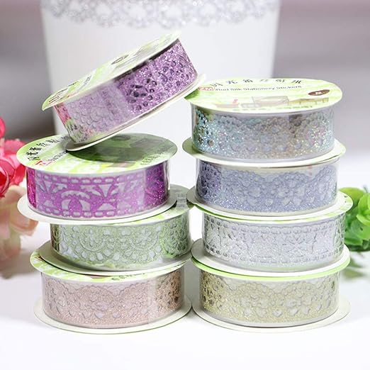 SallyFashion Washi Tape for Scrapbooking, 6 Roll Lace Pattern Glitter Tape in 6 - Image 3