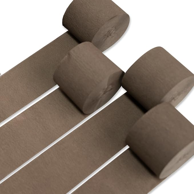 PartyWoo Brown Crepe Paper Streamers 4pcs 328ft Pack of Boho Neutral Crepe by PartyWoo
