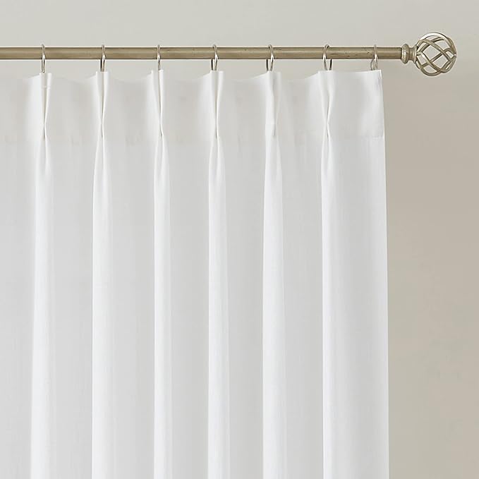 Vision Home White Pinch Pleated Semi Sheer Curtains Textured Light Filtering by VisionHome