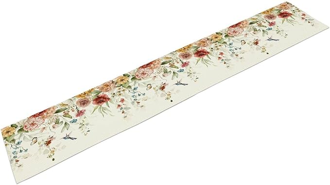 Rustic Floral Table Runner, Watercolor Flower Leaves Hummingbird Butterfly - Image 8