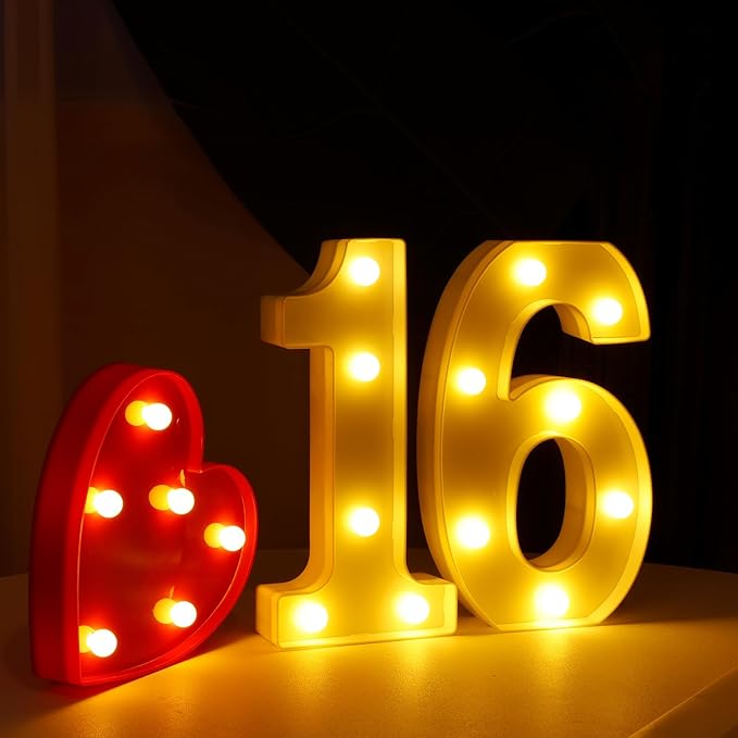 Decorative Led Light Up Numbers, 16th Birthday Decorations, Warm White Led - Image 5