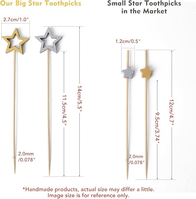 Minisland Big Gold Star Cocktail Picks, 5.5 Inch Long Bamboo Fancy Toothpicks - Image 3