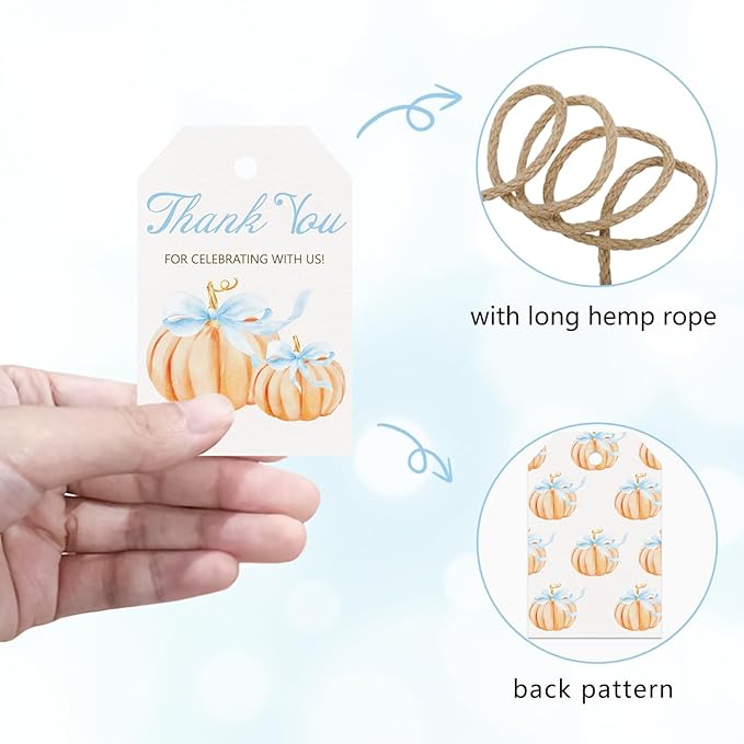 50pcs Little Pumpkin Thank You Tags, Pumpkin Bow Fall Theme Favor Tags - Image 3