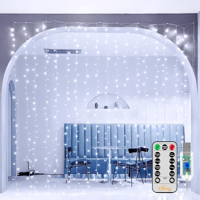 Ollny 300 LED 9.8ftx9.8ft Outdoor Waterproof Christmas Curtain Lights by Ollny