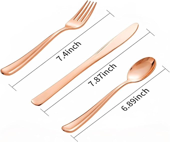 bUCLA 600PCS Rose Gold Plastic Silverware Set - Image 2
