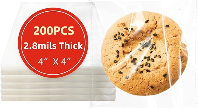 4x4 Inches 200 PCS Cookie Bags for Gift Giving, Self Sealing Cellophane Clear by DTmasao
