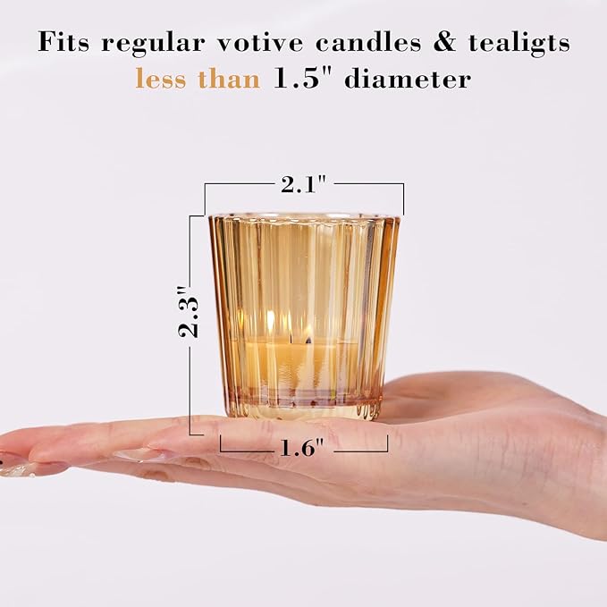 8PCS Vintage Ribbed Gold Votive Candle Holders, Glass Candle Holder - Image 2