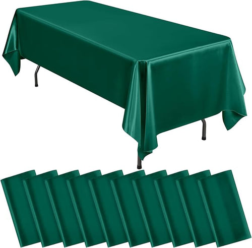 10 Packs Satin Tablecloth 57 x 108 Inch Dark Green Rectangular Table Cloth Silk by Lumaycens