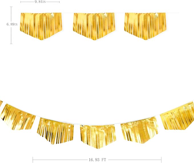 Gold Tassel Banner Double Sided Metallic Fabric Pennant Bunting Flag Garland - Image 2