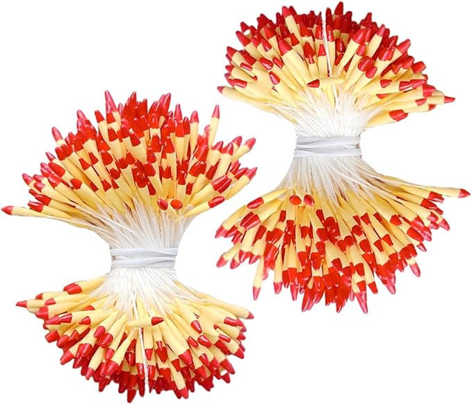 HAHIYO 700Pcs 2mm Yellow and Red Matte Double Head Flower Stamen Pistil by HAHIYO