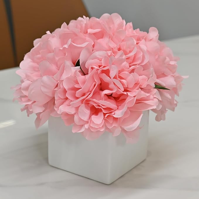 LADADA Artificial Flowers in Square White Ceramic Vase, Fake Peony Bouquet by LADADA