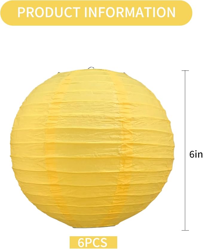 BEISHIDA 6-Inch Yellow Round Paper Lanterns Decorative Hanging Asia Chinese - Image 2