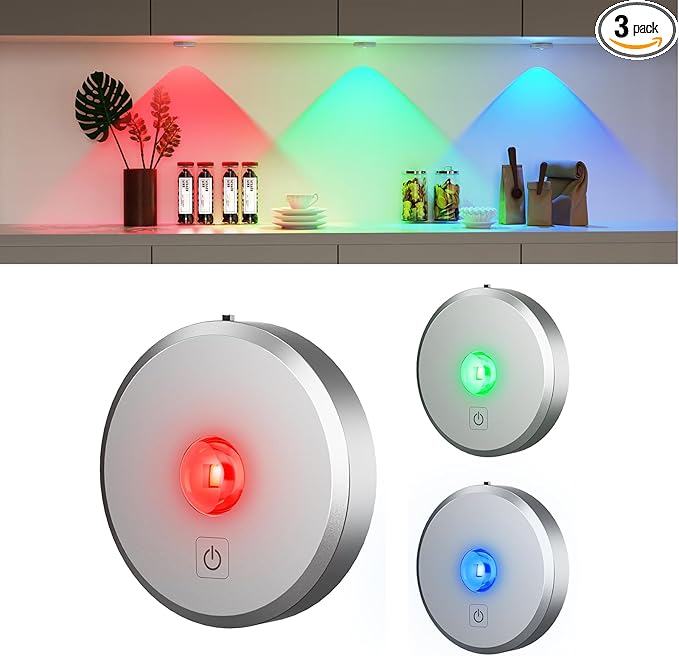 RGB Puck Lights with Remote Control, 2000mAh Rechargeable Stick on Led Lights by MEKKLEON