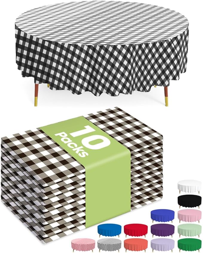 Pureegg Plastic Table Cloth Disposable 10 Pack, Decorative Gingham Tablecloths by Pureegg