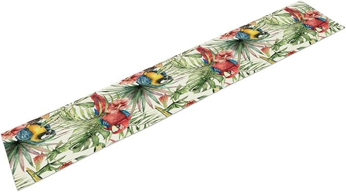 Parrot Table Runner, Tropical Palm Leaf Colorful Macaw Bird Watercolor Print - Image 7