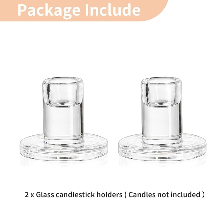 NUPTIO Glass Taper Candle Holders: Set of 2 Clear Small Candlestick Tapered - Image 7