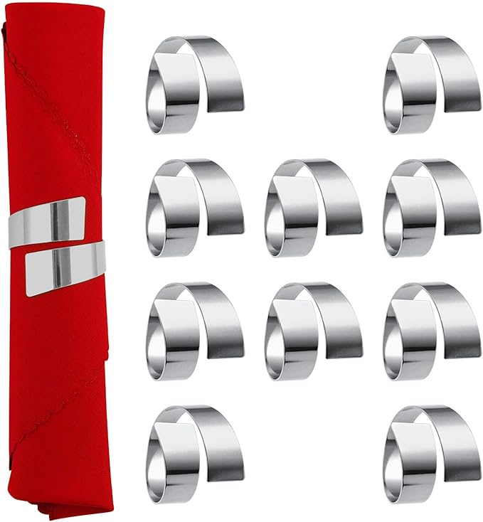 Silver Napkin Rings Set of 10, Metal Material by Unknown