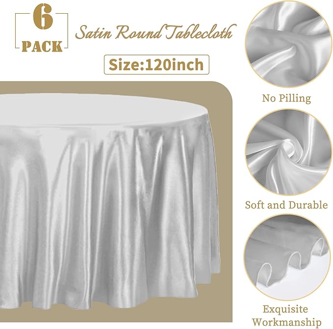 fani 6 Pack 120 Inch Sliver Round Tablecloth - Image 2